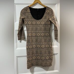 Patterned Black and Tan Women's bodycon Dress